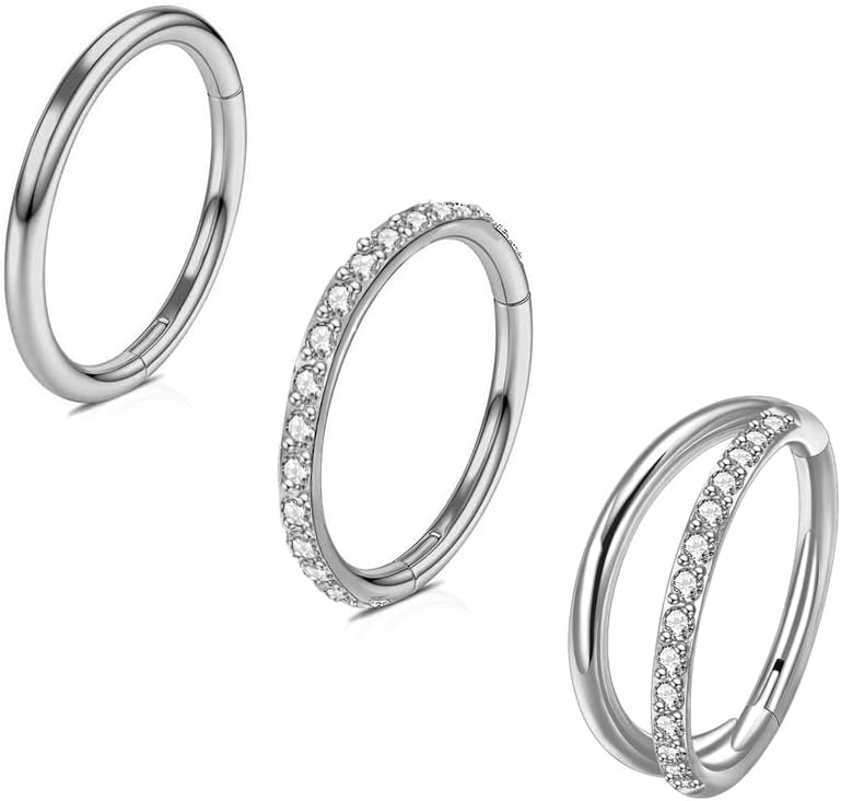 HQLA خواتم أنف هينجد كليكر سيجمنت CZ ملتوية 16G 18G 6mm 8mm 10mm حلقات هوائية هليكس غضروف دايث تراجس أقراط نوم ثقب الجسم للنساء والرجال - Image 1